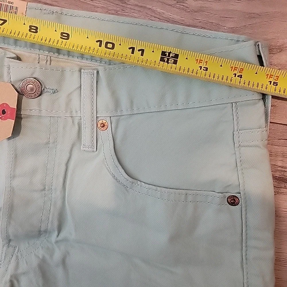 Levi's 501 Shorts Womens 28 Mint Green Mid Rise Cuff‎ Hem Denim Button Fly NEW